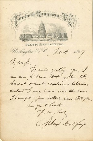 Autographed Letter Signed by Schuyler Colfax and envelope